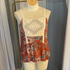 Maurices Rust Floral Camisole with Crochet Accent